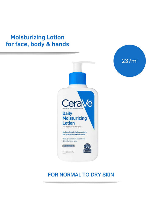 Cerave Daily Moisturing Lotion Normal To Dry Skin 237ml (Oil-Free Moisturizer With Hyaluronic Acid)